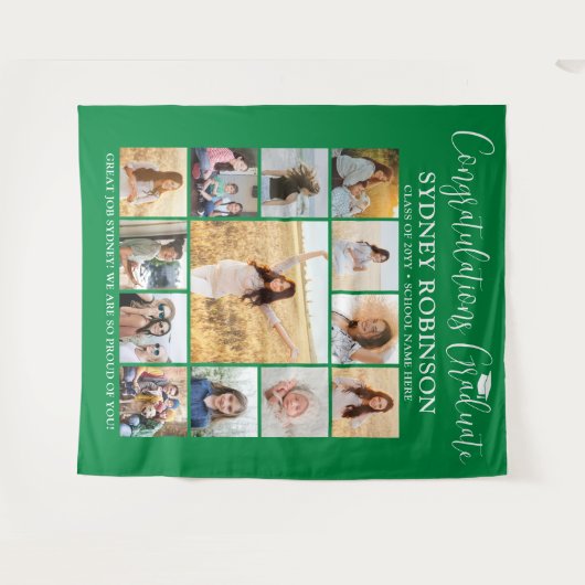 Afstuderen Fotocollage Grote Groene Achtergrond Wandkleed (Voorkant (horizontaal))