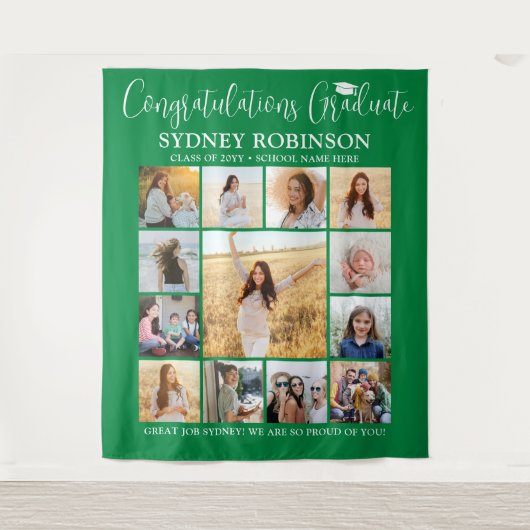Afstuderen Fotocollage Grote Groene Achtergrond Wandkleed (Voorkant)