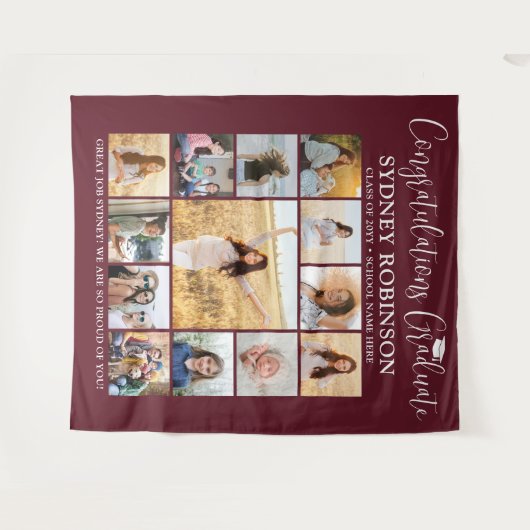 Afstuderen Fotocollage Grote Maroon Rode Achtergro Wandkleed (Voorkant (horizontaal))