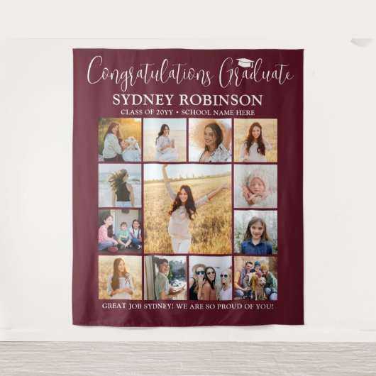 Afstuderen Fotocollage Grote Maroon Rode Achtergro Wandkleed (Voorkant)