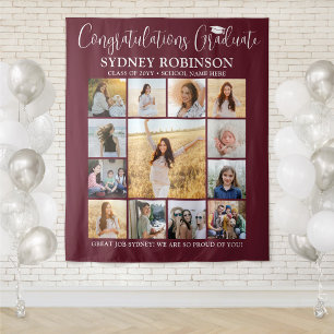 Afstuderen Fotocollage Grote Maroon Rode Achtergro Wandkleed