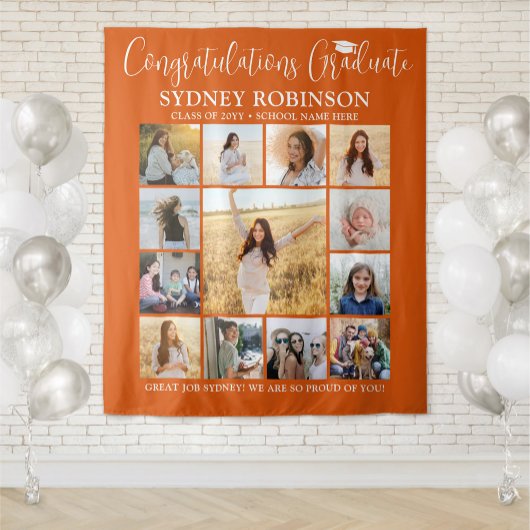 Afstuderen Fotocollage Grote Oranje achtergrond Wandkleed