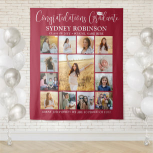 Afstuderen Fotocollage Grote Rood Wit Achtergrond Wandkleed