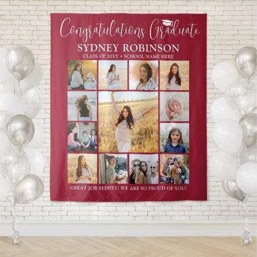 Afstuderen Fotocollage Grote Rood Wit Achtergrond Wandkleed