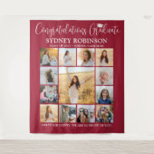 Afstuderen Fotocollage Grote Rood Wit Achtergrond Wandkleed (Voorkant)