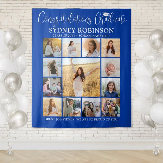Afstuderen Fotocollage Grote Royal Blue Achtergron Wandkleed