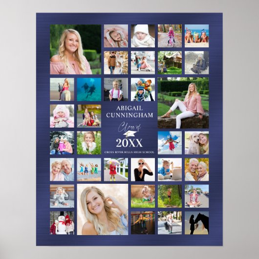 Afstuderen Fotocollage KLASSE van Navy Blue Poster (Voorkant)