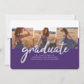 Afstuderen Fotocollage Paarse zilveren script Aankondiging (Voorkant)