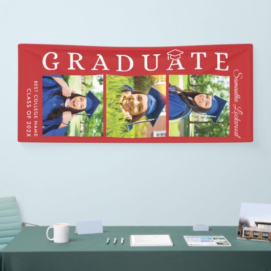 Afstuderen Fotocollage Rood en Wit Afstudeerder 20 Spandoek (Beurs)