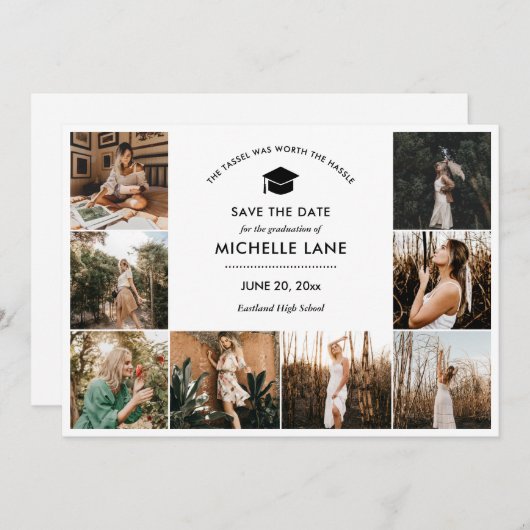 Afstuderen Fotocollage Sla de datum op Bedankkaart (Voorkant / Achterkant)