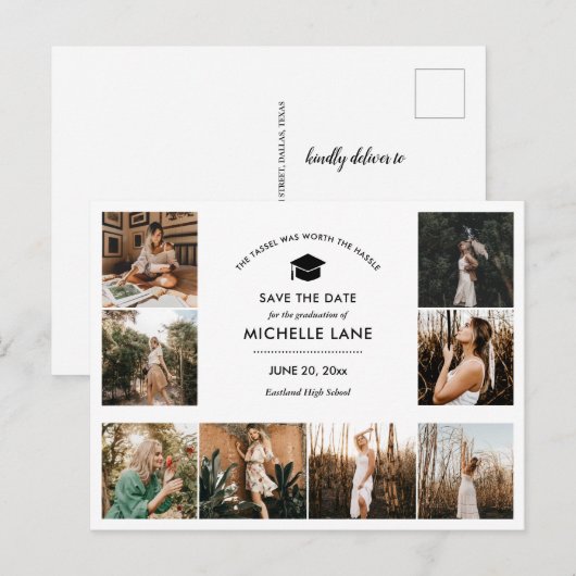 Afstuderen fotocollage Sla de datum op Briefkaart (Voorkant / Achterkant)