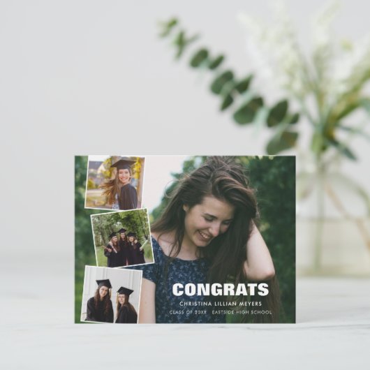 Afstuderen Fotocollage|Vier Foto's Briefkaart (Staand voorkant)