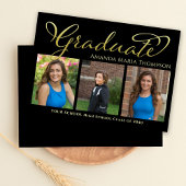 Afstuderen Fotocollage Zwart en Goud Eenvoudig Aankondiging