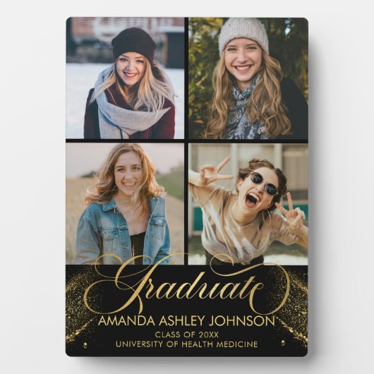 Afstuderen Fotocollage Zwart Goud Afstuderen Fotoplaat (voorkant)