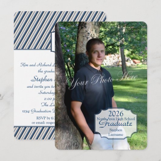 Afstuderen Fotodoos en Strepen Blauw Kaart (Voorkant / Achterkant)