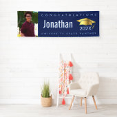 Afstuderen fotogoud pet modern, eenvoudig blauw spandoek (Insitu)