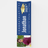 Afstuderen fotogoud pet modern, eenvoudig blauw spandoek (Verticaal)