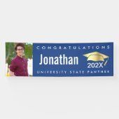 Afstuderen fotogoud pet modern, eenvoudig blauw spandoek (Horizontaal)