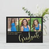 Afstuderen Fotokalligrafie Script Zwart Goud Kaart (Staand voorkant)