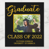 Afstuderen Fotoklasse van 22 Black Gold Glitter Wijn Etiket (Enkel label)