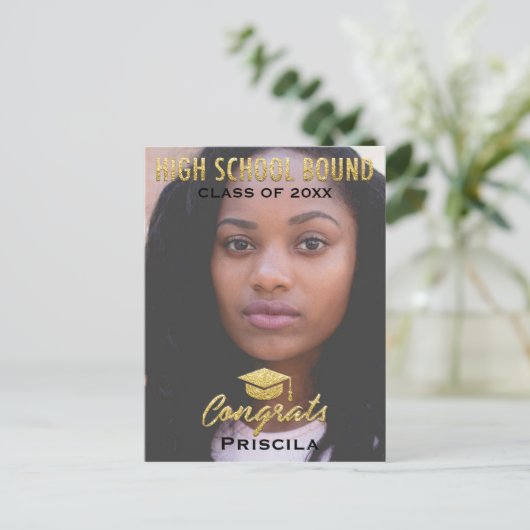 Afstuderen Fotoklasse van jaarnaam Gold Glitter Briefkaart (Staand voorkant)