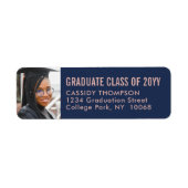 Afstuderen fotomarine & Roze modern terugkeeradres Etiket (Voorkant)