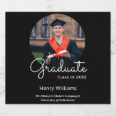 Afstuderen fotonaam Black Stylish Graduation Party Sparkling Wijnetiket (Enkel label)