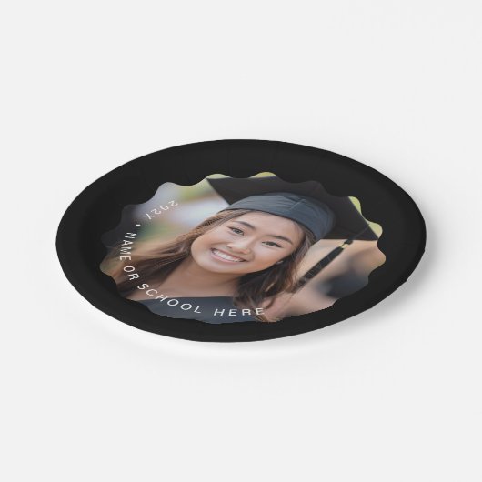 Afstuderen fotonaam Black Wavy Border afstuderen Papieren Bordje (Gekanteld)