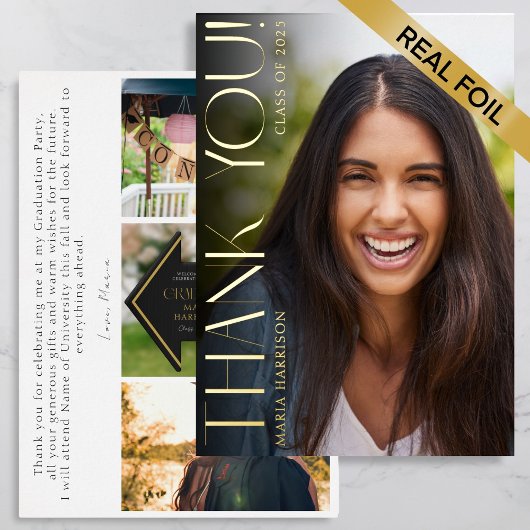 Afstuderen foto's Elegante Folie Dank u kaart