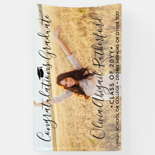 Afstuderen foto's en eenvoudig zwart script, lesja spandoek (Verticaal)