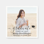 Afstuderen foto's en elegant zwart script, lesjaar servet (Voorkant)