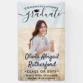 Afstuderen foto's en elegant zwart script, lesjaar spandoek (Verticaal)