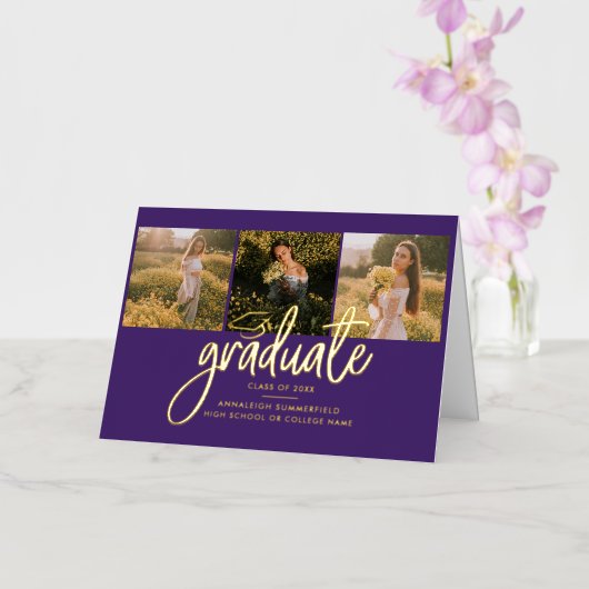 Afstuderen Foto's Gold Foil Afstudeerder 2025 Aank Folie Wenskaart (Orchidee)