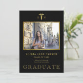 Afstuderen foto's gouden zwart aankondiging (Staand voorkant)
