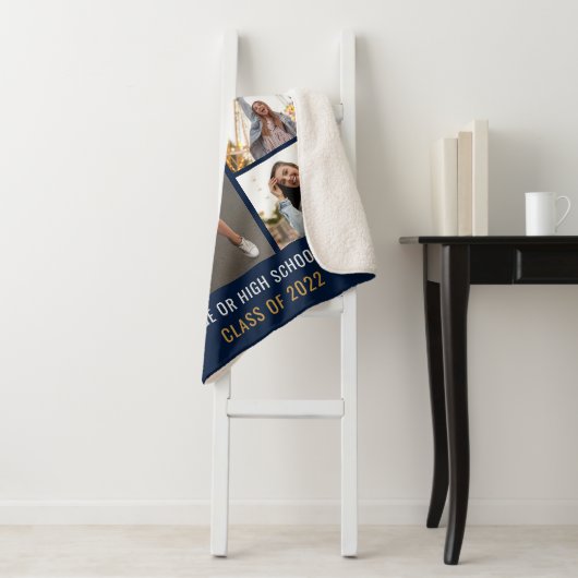 Afstuderen Foto's Navy Blue Afstudeerder 2025 Sherpa Deken (In situ)