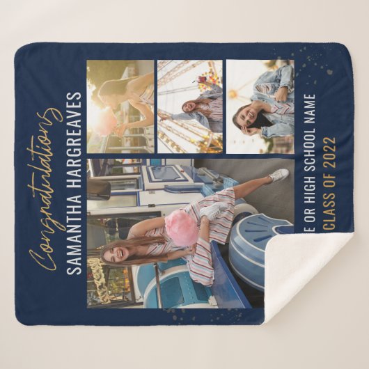 Afstuderen Foto's Navy Blue Afstudeerder 2025 Sherpa Deken (Voorkant (horizontaal))