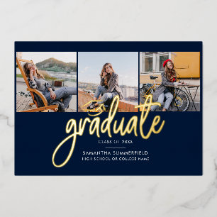 Afstuderen Foto's Navy Blue Gold Foil Aankondiging
