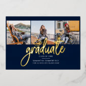 Afstuderen Foto's Navy Blue Gold Foil Aankondiging (Voorkant)