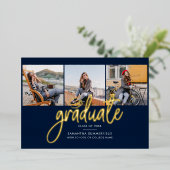 Afstuderen Foto's Navy Blue Gold Foil Aankondiging (Staand Voorkant)