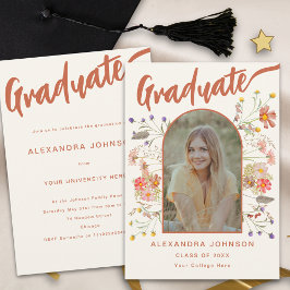 Afstuderen Fotoscript Boho Floral Graduation Party Kaart