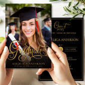 Afstuderen fotoscript Gold Black Invitation Kaart