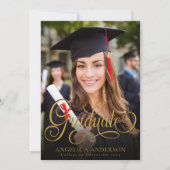 Afstuderen fotoscript Gold Black Invitation Kaart (Voorkant)