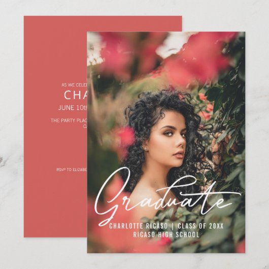 Afstuderen Fotosjabloon Aangepast roze Kaart (Voorkant / Achterkant)