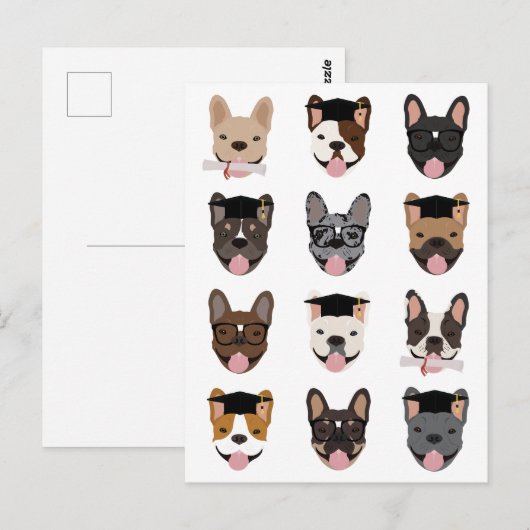 Afstuderen French Bulldog Faces Briefkaart (Voorkant / Achterkant)