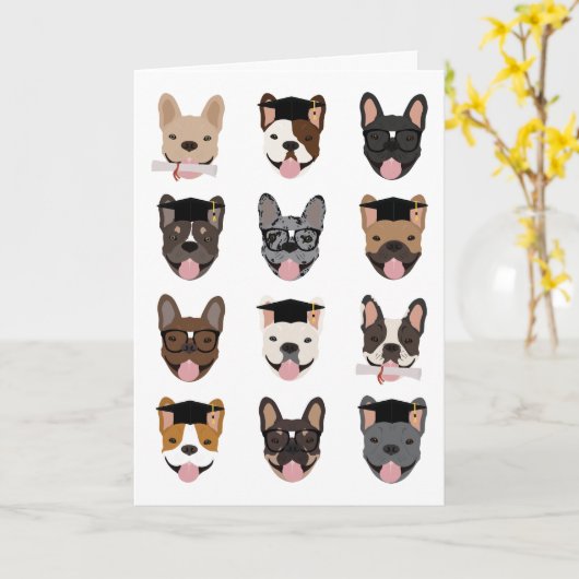 Afstuderen French Bulldog Faces Kaart (Gele Bloem)