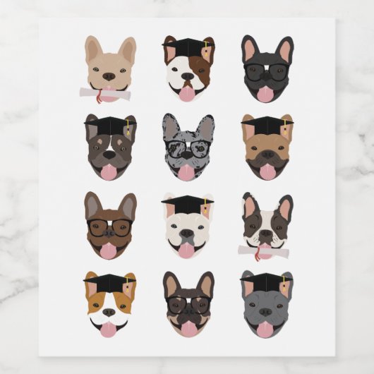 Afstuderen French Bulldog Faces Wijn Etiket (Enkel label)