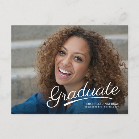 Afstuderen Full Photo Brush Script 2-zijdig feest Uitnodiging Briefkaart (Voorkant)