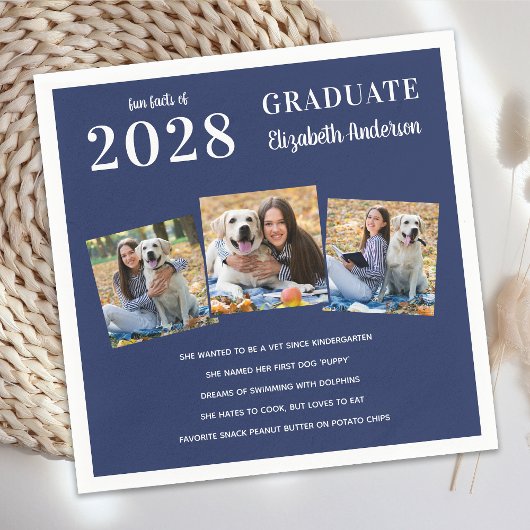 Afstuderen Fun Facts Foto Collage Blue Afstuderen Servet