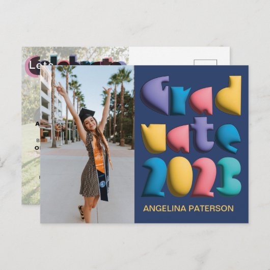 Afstuderen funky Colorful Balloon Uitnodiging Briefkaart (Voorkant / Achterkant)