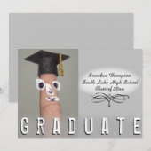 Afstuderen Funny Finger Cartoon Afstudeerder Pet Aankondiging (Voorkant / Achterkant)